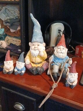Hand-Painted Garden Gnome Figurine Set - Blue, Red, Yellow